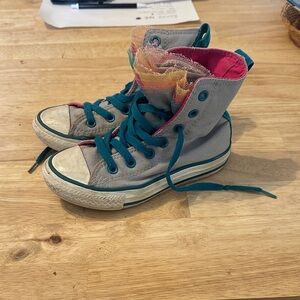 Converse Gray High-Tops with Teal and Pink Accents
